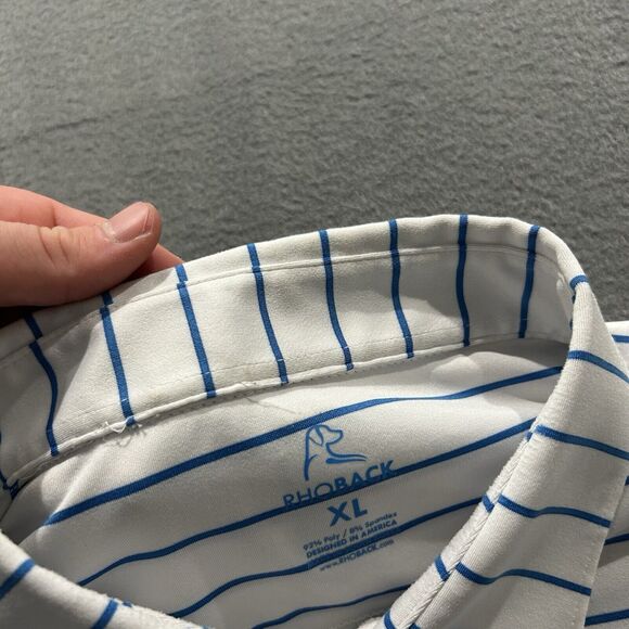 Rhoback Shirt Mens XL White Blue Striped Golf Polo Performance Stretch Preppy - Picture 8 of 11